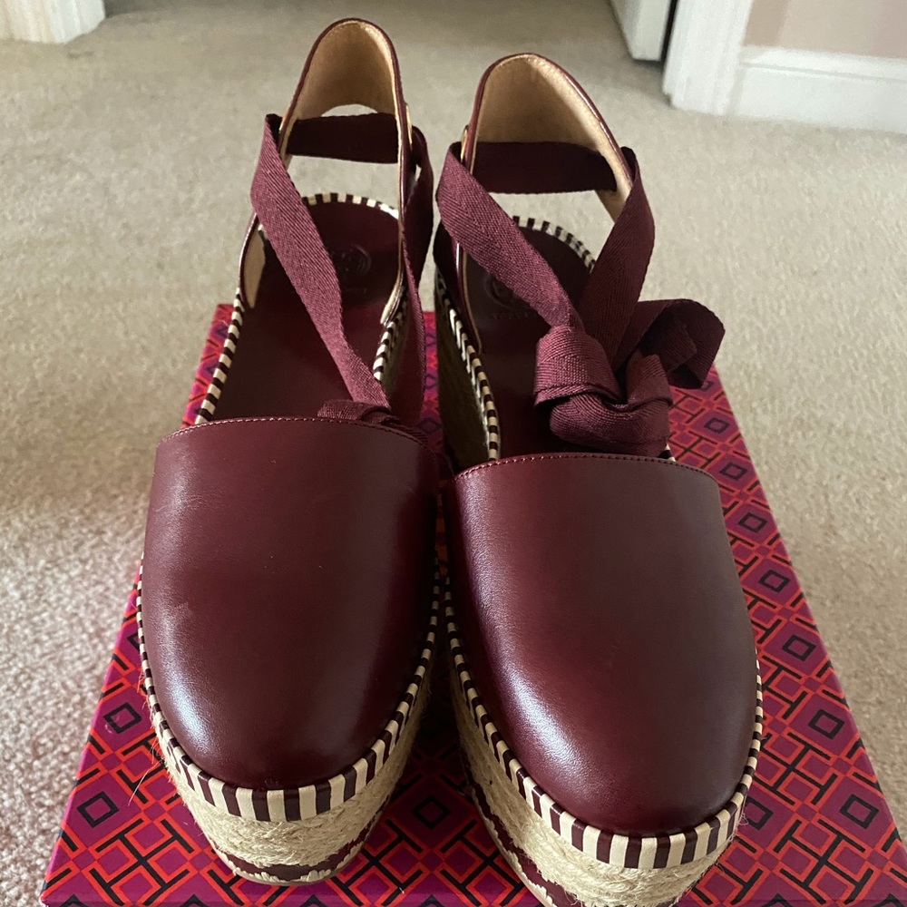Tory Burch Espadrille with ankle strap.